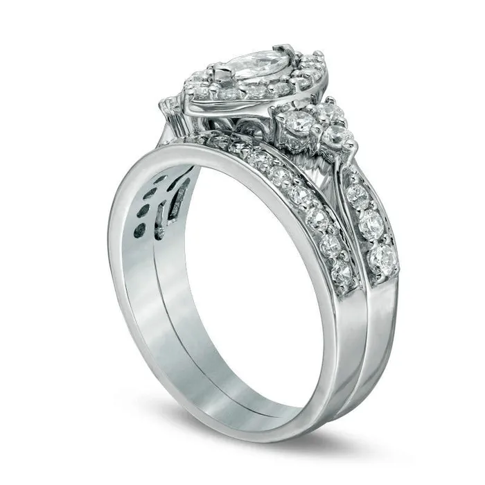 120 CT TW Marquise Natural Diamond Frame TriSides Bridal Engagement Ring Set in Solid 10K White Gold Goldia Rings 120 CT TW Marquise Natural Diamond Frame TriSides Bridal Engagement Ring Set in Solid 10K White Gold Goldia Rings