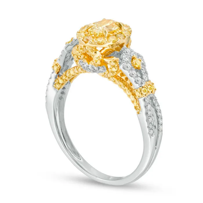 120 CT TW Oval Yellow and White Natural Diamond Frame ArrowSides Engagement Ring in Solid 14K Two Tone Gold Size 7 Goldia Rings 120 CT TW Oval Yellow and White Natural Diamond Frame ArrowSides Engagement Ring in Solid 14K Two Tone Gold Size 7 Goldia Rings