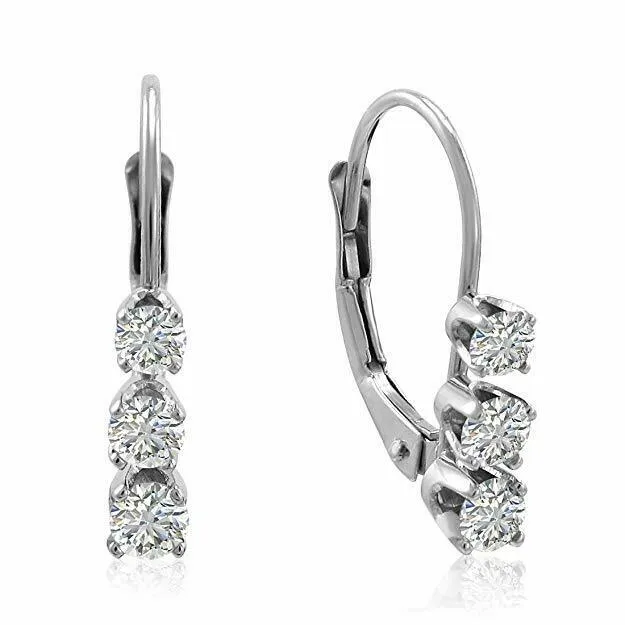 12ct 3 Stone Genuine Diamond Earrings 14K White Gold Goldiacom Earrings