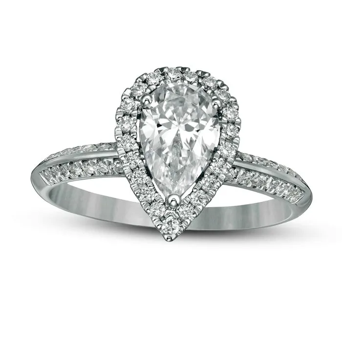 133 CT TW Certified PearShaped Natural Diamond Frame Engagement Ring in Solid 14K White Gold ISI2 Goldia Rings 133 CT TW Certified PearShaped Natural Diamond Frame Engagement Ring in Solid 14K White Gold ISI2 Goldia Rings