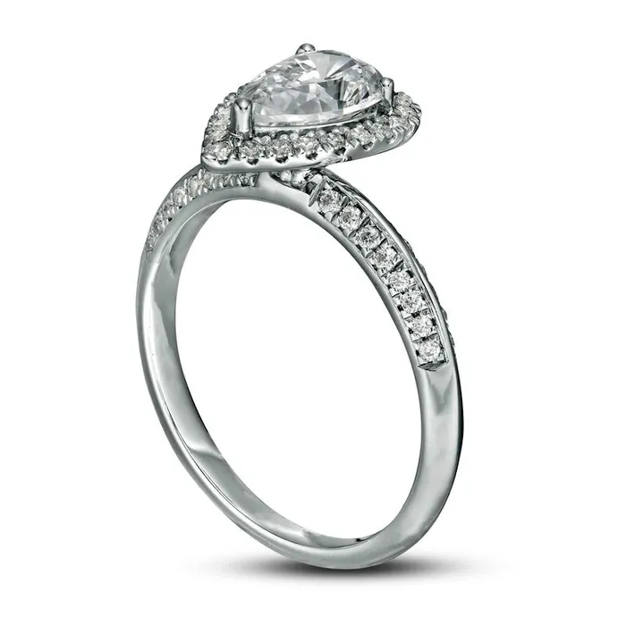 133 CT TW Certified PearShaped Natural Diamond Frame Engagement Ring in Solid 14K White Gold ISI2 Goldia Rings 133 CT TW Certified PearShaped Natural Diamond Frame Engagement Ring in Solid 14K White Gold ISI2 Goldia Rings