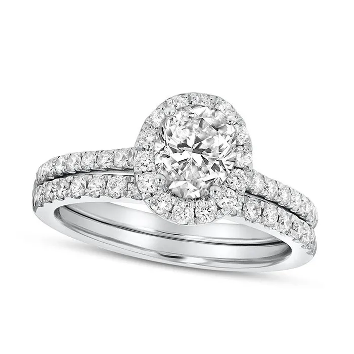 133 CT TW Oval Natural Diamond Frame Bridal Engagement Ring Set in Solid 14K White Gold JSI2 Goldia Rings