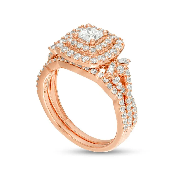 133 CT TW PrincessCut Natural Diamond Double Frame Twist Shank Bridal Engagement Ring Set in Solid 14K Rose Gold Goldia Rings 133 CT TW PrincessCut Natural Diamond Double Frame Twist Shank Bridal Engagement Ring Set in Solid 14K Rose Gold Goldia Rings