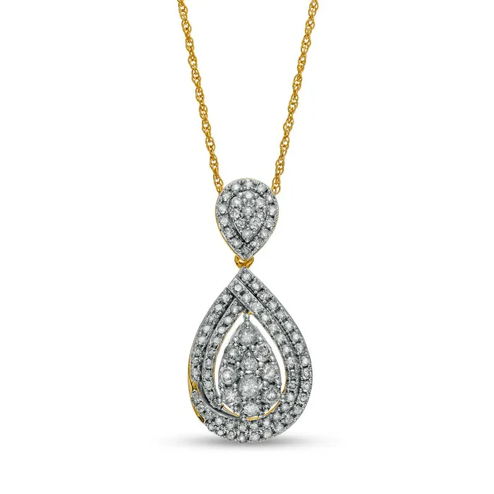 1 CT TW Composite Natural Diamond Teardrop Pendant in 10K Yellow Gold Goldia Necklaces 1 CT TW Composite Natural Diamond Teardrop Pendant in 10K Yellow Gold Goldia Necklaces