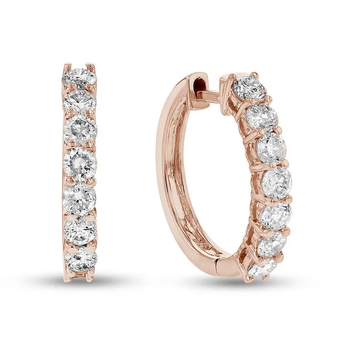 1 CT TW Diamond Huggie Hoop Earrings in 14K Rose Gold Goldia Earrings 1 CT TW Diamond Huggie Hoop Earrings in 14K Rose Gold Goldia Earrings