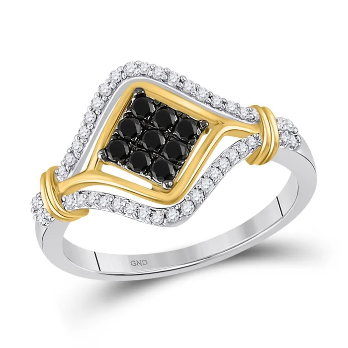 10k Twotone Gold Round Black Diamond Cluster Ring 38 Cttw gndatlanta Rings 10k Twotone Gold Round Black Diamond Cluster Ring 38 Cttw gndatlanta Rings