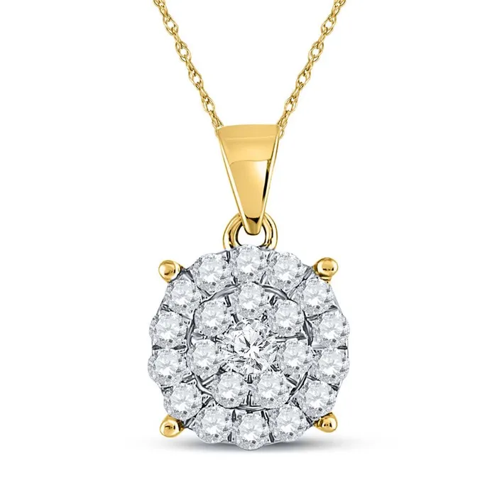 10k Yellow Gold Round Diamond Cluster Pendant 1 Cttw gndatlanta Necklaces 10k Yellow Gold Round Diamond Cluster Pendant 1 Cttw gndatlanta Necklaces