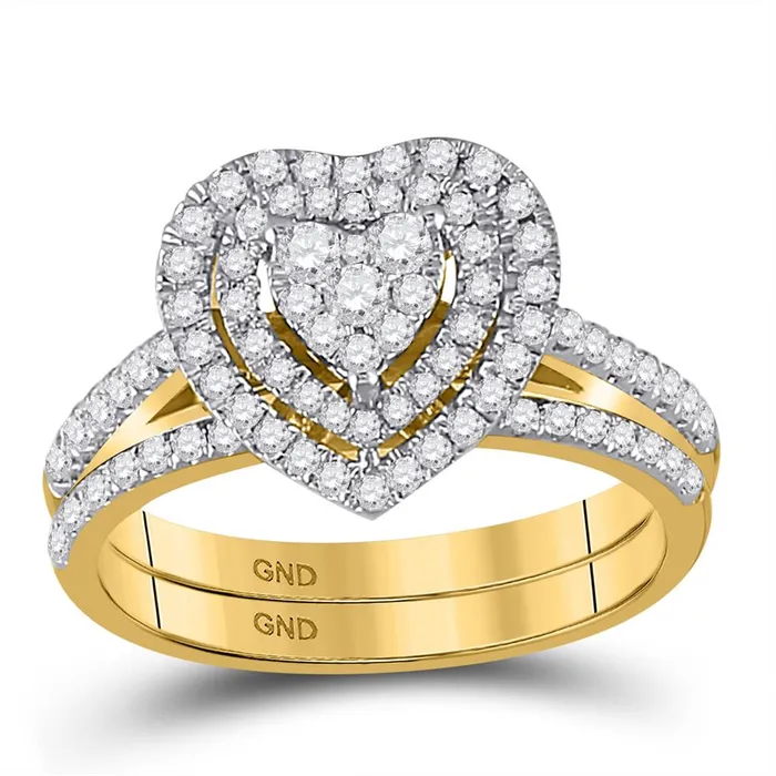 10k Yellow Gold Round Diamond Heart Bridal Wedding Ring Set 58 Cttw gndatlanta Rings 10k Yellow Gold Round Diamond Heart Bridal Wedding Ring Set 58 Cttw gndatlanta Rings