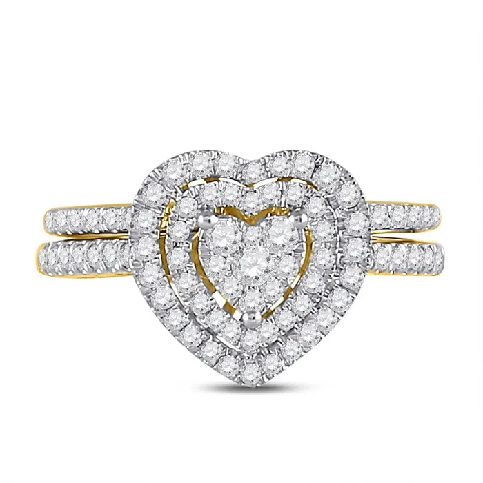 10k Yellow Gold Round Diamond Heart Bridal Wedding Ring Set 58 Cttw gndatlanta Rings