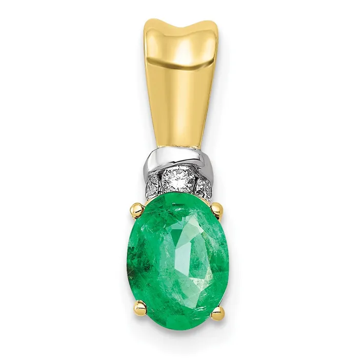 10k Yellow Gold wRhodium Real Diamond and Oval Emerald Pendant Goldia Necklaces 10k Yellow Gold wRhodium Real Diamond and Oval Emerald Pendant Goldia Necklaces