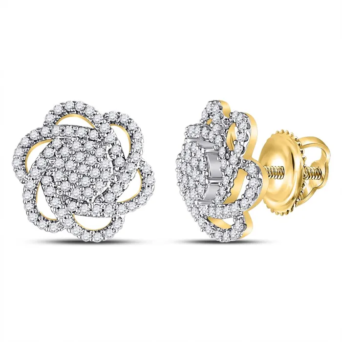 10kt Yellow Gold Round Diamond Pinwheel Cluster Earrings 38 Cttw gndatlanta Earrings 10kt Yellow Gold Round Diamond Pinwheel Cluster Earrings 38 Cttw gndatlanta Earrings
