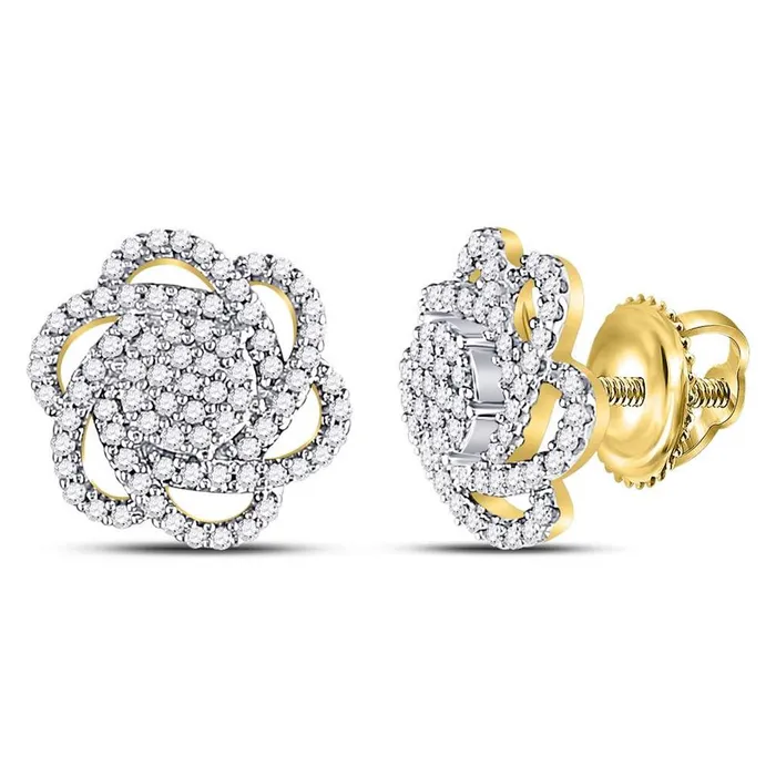 10kt Yellow Gold Round Diamond Pinwheel Cluster Earrings 38 Cttw gndatlanta Earrings