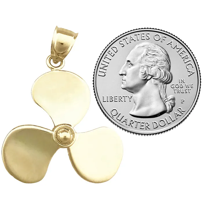 14K Gold 26MM 3D Propeller Pendant Goldia Necklaces