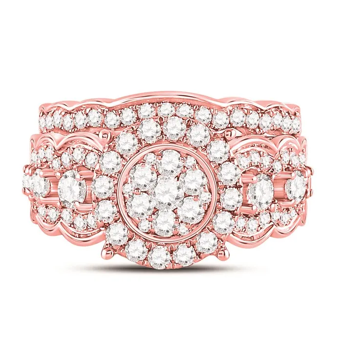 14k Rose Gold Round Diamond Vintage Bridal Wedding Ring Set 2 Ctw gndatlanta Rings
