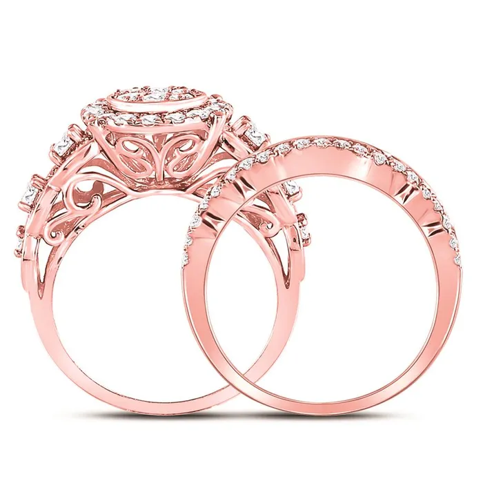 14k Rose Gold Round Diamond Vintage Bridal Wedding Ring Set 2 Ctw gndatlanta Rings