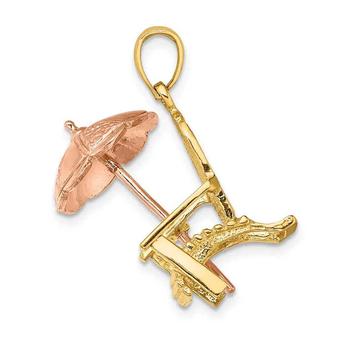 14k Twotone Gold Rose and Yellow Gold 3D Beach Chair wUmbrella Charm Goldia Rings