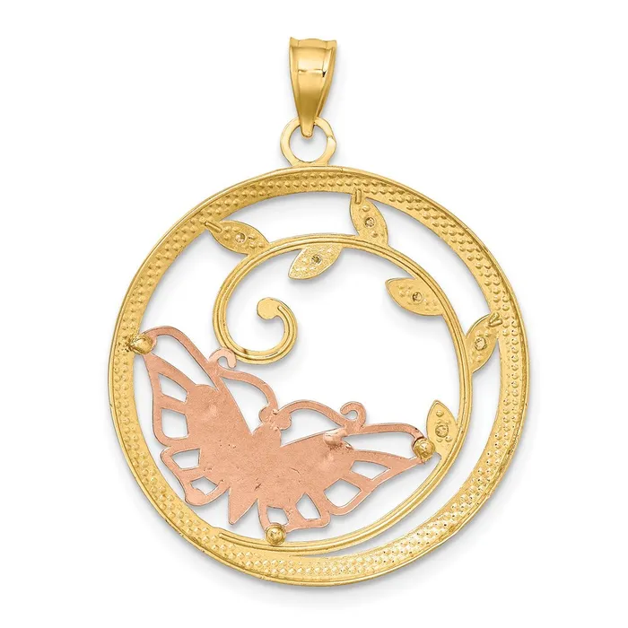 14k Twotone Gold wWhite Rhodium Butterfly in Circle Pendant Goldia Rings