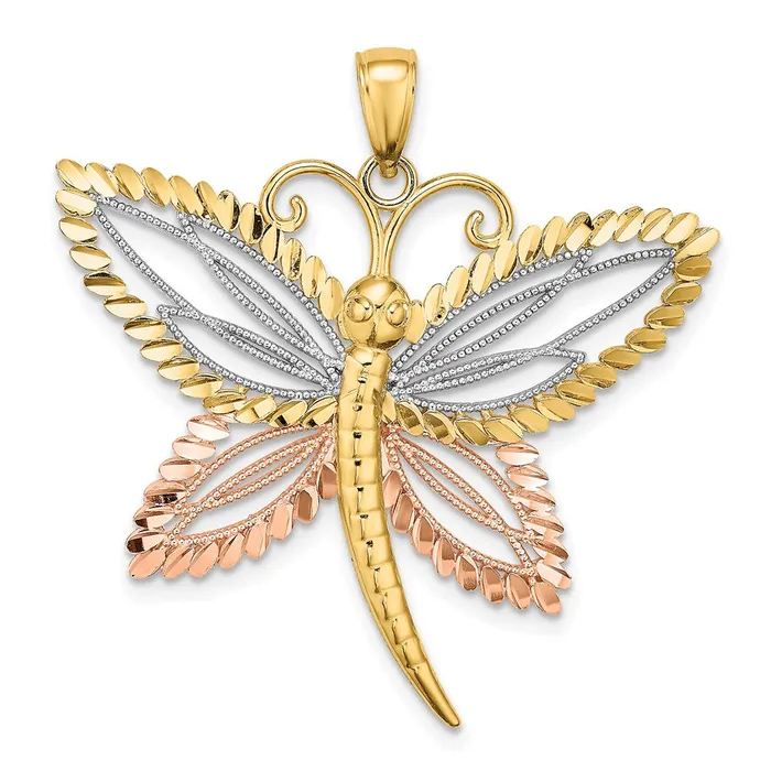 14k Twotone Gold with White Rhodium Dragonfly wBeaded DC Wings Charm Goldia Rings 14k Twotone Gold with White Rhodium Dragonfly wBeaded DC Wings Charm Goldia Rings