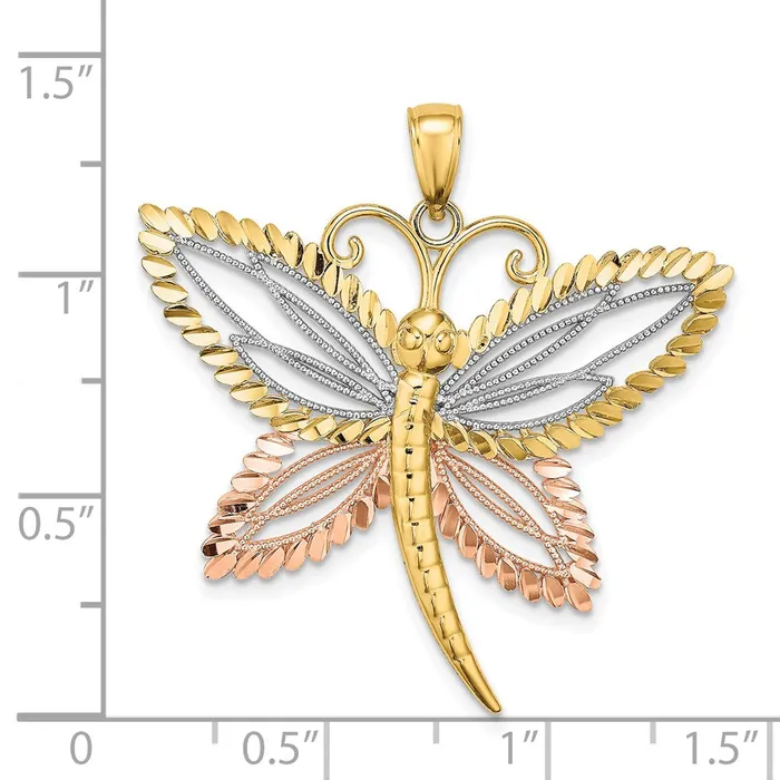 14k Twotone Gold with White Rhodium Dragonfly wBeaded DC Wings Charm Goldia Rings