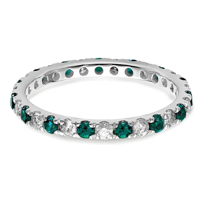 14k White Gold 12 Ct Lab Grown Diamond VSSI G and Lab Created Alexandrite Eternity Band Ring Goldia Rings