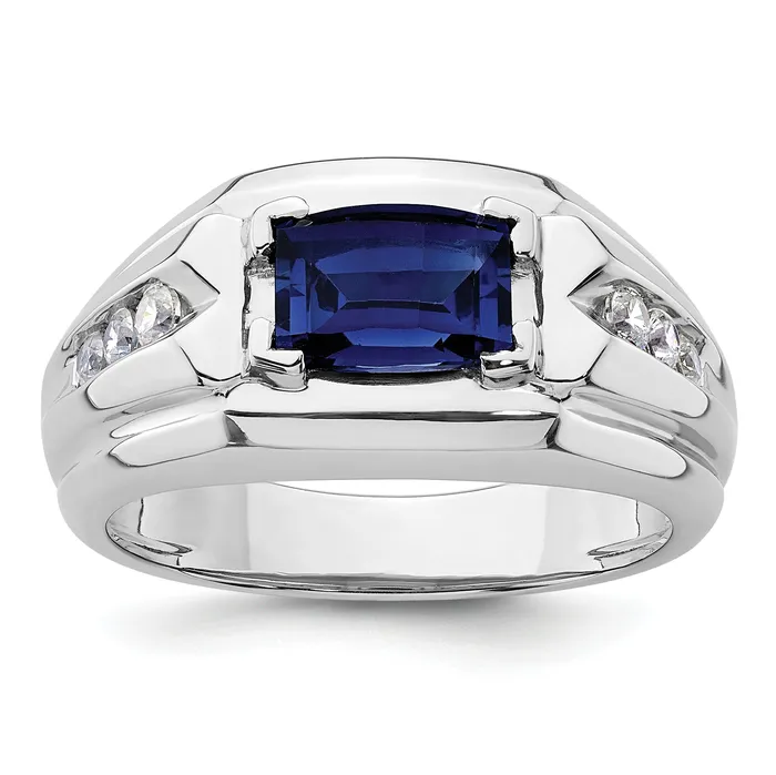 14k White Gold 14 Ct Lab Grown Diamond VSSI G and Lab Created Blue Sapphire Mens Ring Goldia Rings 14k White Gold 14 Ct Lab Grown Diamond VSSI G and Lab Created Blue Sapphire Mens Ring Goldia Rings