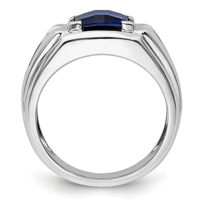14k White Gold 14 Ct Lab Grown Diamond VSSI G and Lab Created Blue Sapphire Mens Ring Goldia Rings