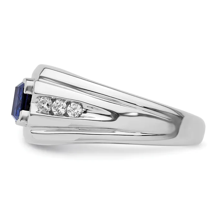 14k White Gold 14 Ct Lab Grown Diamond VSSI G and Lab Created Blue Sapphire Mens Ring Goldia Rings