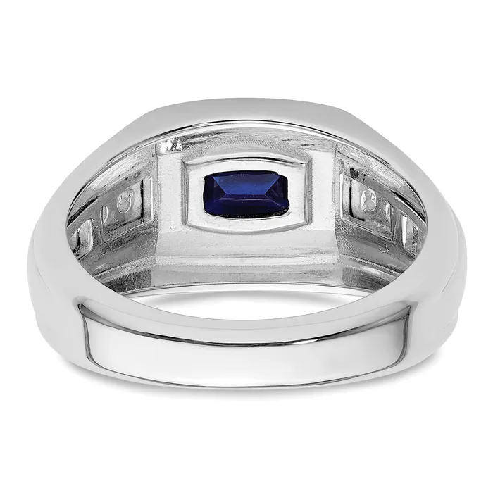 14k White Gold 14 Ct Lab Grown Diamond VSSI G and Lab Created Blue Sapphire Mens Ring Goldia Rings