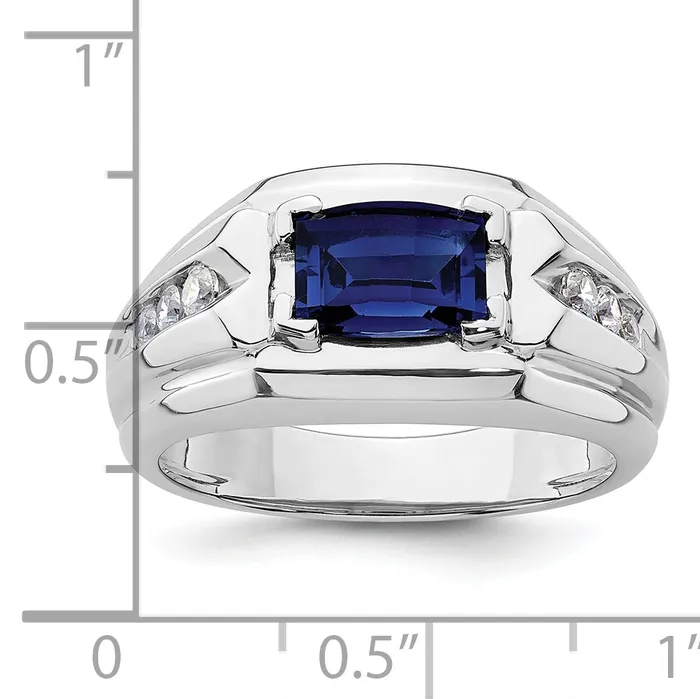 14k White Gold 14 Ct Lab Grown Diamond VSSI G and Lab Created Blue Sapphire Mens Ring Goldia Rings