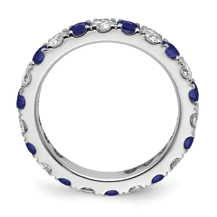14k White Gold 1 Ct Lab Grown Diamond VSSI G and Lab Created Blue Sapphire Eternity Band Ring Goldia Rings