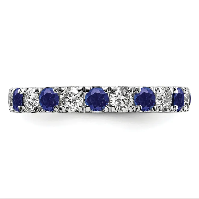 14k White Gold 1 Ct Lab Grown Diamond VSSI G and Lab Created Blue Sapphire Eternity Band Ring Goldia Rings