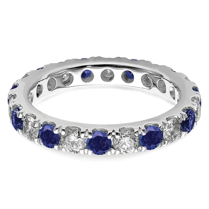 14k White Gold 1 Ct Lab Grown Diamond VSSI G and Lab Created Blue Sapphire Eternity Band Ring Goldia Rings