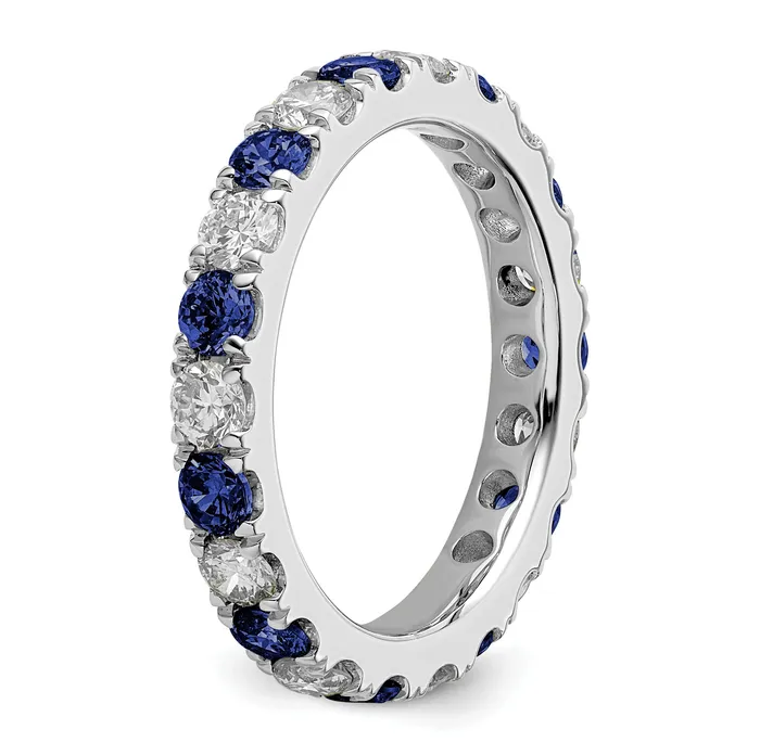 14k White Gold 1 Ct Lab Grown Diamond VSSI G and Lab Created Blue Sapphire Eternity Band Ring Goldia Rings
