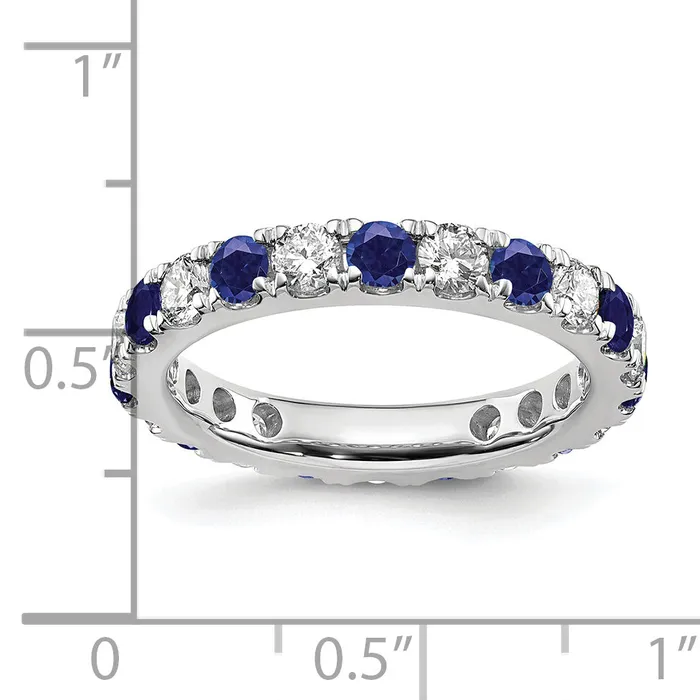 14k White Gold 1 Ct Lab Grown Diamond VSSI G and Lab Created Blue Sapphire Eternity Band Ring Goldia Rings