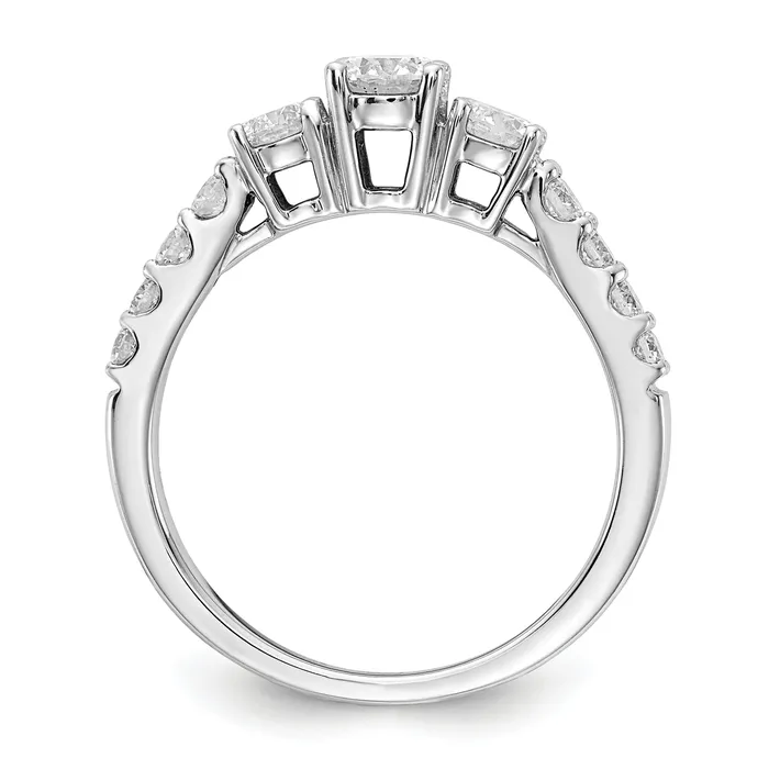 14k White Gold 1 Ct Lab Grown Diamond VSSI G Round Three Stone Engagement Ring Goldia Rings