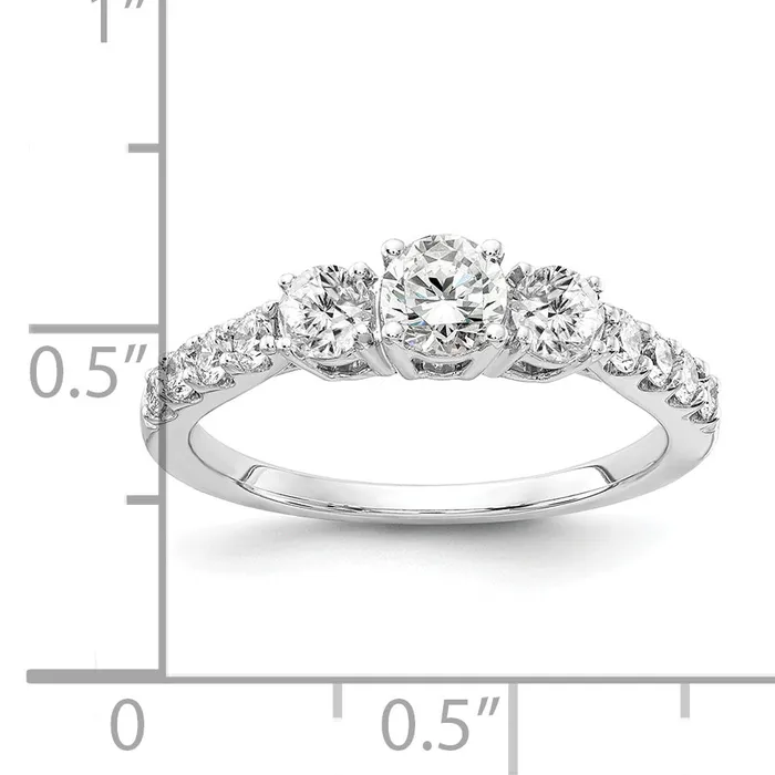 14k White Gold 1 Ct Lab Grown Diamond VSSI G Round Three Stone Engagement Ring Goldia Rings