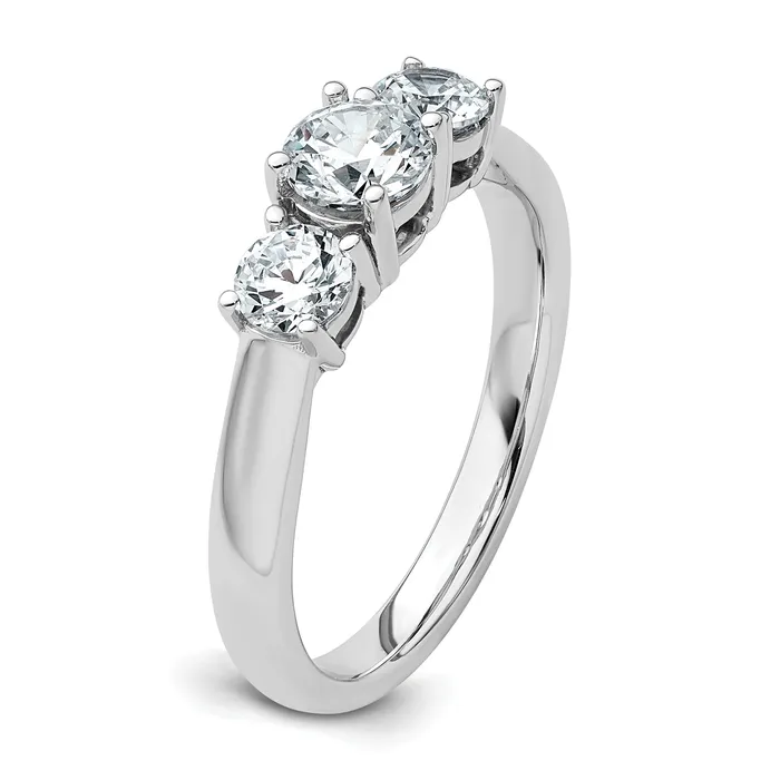 14k White Gold 1 Ct Lab Grown Diamond VSSI G Three Stone Engagement Ring Goldia Rings