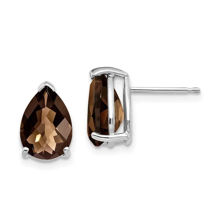 14k White Gold 10x7 Pear CheckerCut Smok Yellow Gold Quartz Earrings Goldia Earrings 14k White Gold 10x7 Pear CheckerCut Smok Yellow Gold Quartz Earrings Goldia Earrings