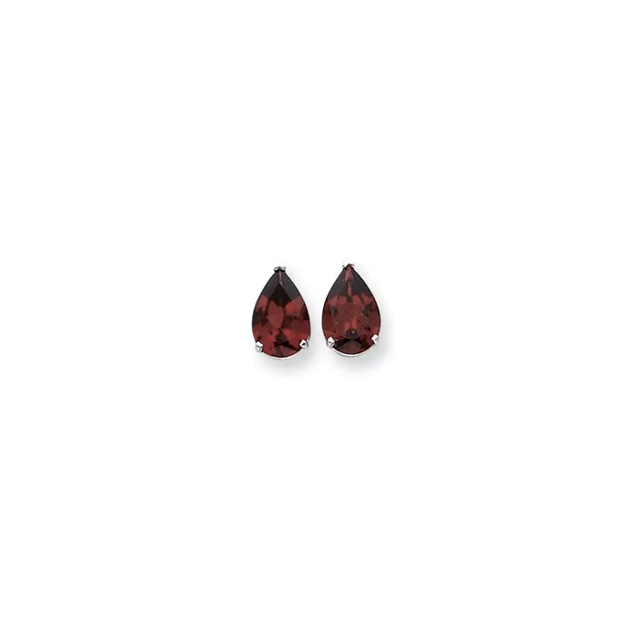 14k White Gold 12x8mm Pear Garnet Checker Earrings Goldia Earrings