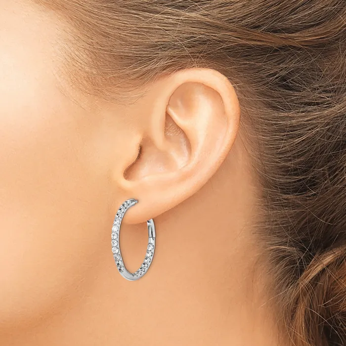 14k White Gold 2 Ct Lab Grown Diamond VSSI G In and Out Hoop Earrings Goldia Earrings