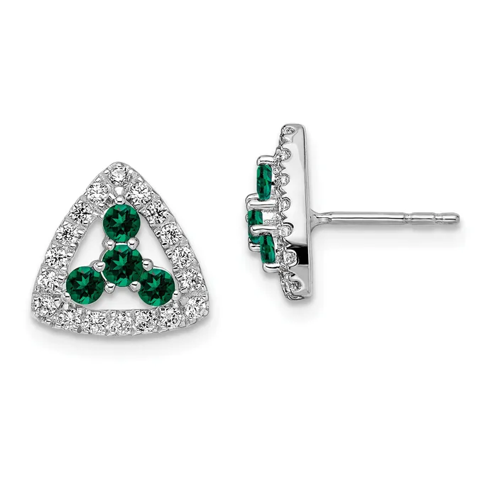 14k White Gold 38 Ct Lab Grown Diamond VSSI G and Created Emerald Triangle Post Earrings Goldia Earrings 14k White Gold 38 Ct Lab Grown Diamond VSSI G and Created Emerald Triangle Post Earrings Goldia Earrings