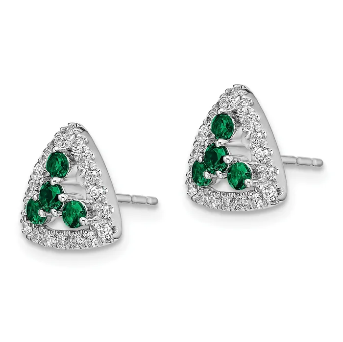 14k White Gold 38 Ct Lab Grown Diamond VSSI G and Created Emerald Triangle Post Earrings Goldia Earrings