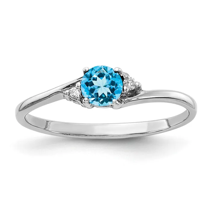 14k White Gold 4mm Blue Topaz VS Diamond ring Goldia Rings