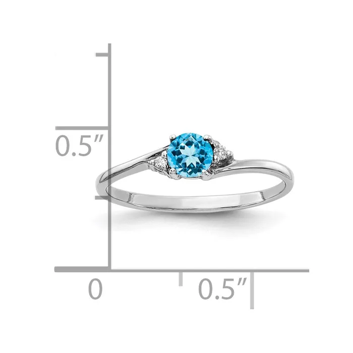 14k White Gold 4mm Blue Topaz VS Diamond ring Goldia Rings