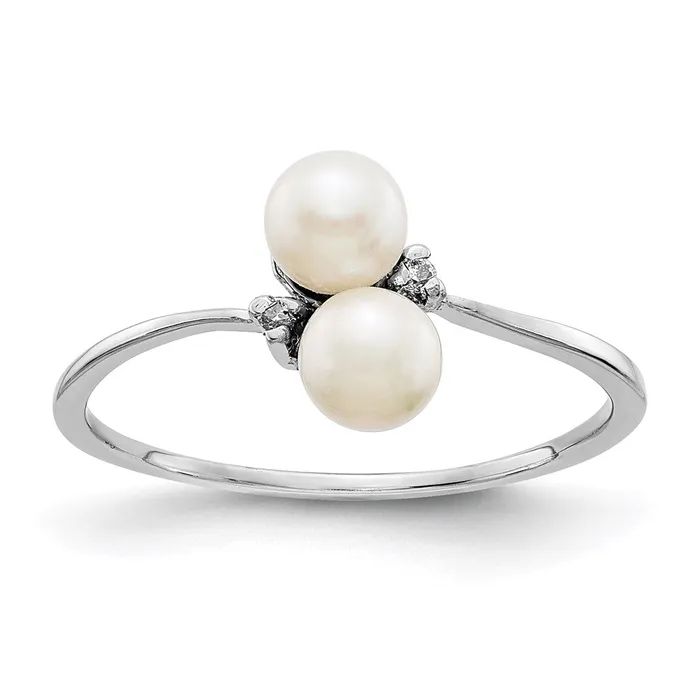 14k White Gold 4mm FW Cultured Pearl A Real Diamond ring Goldia Rings