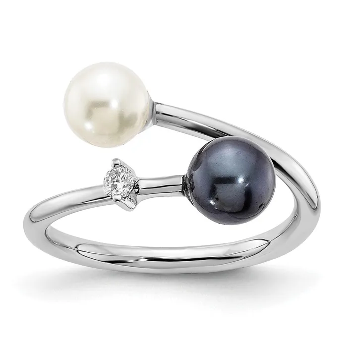 14k White Gold 56mm Round Black u0026 White Saltwater Akoya Pearl Dia Adj Ring Goldia Rings 14k White Gold 56mm Round Black u0026 White Saltwater Akoya Pearl Dia Adj Ring Goldia Rings