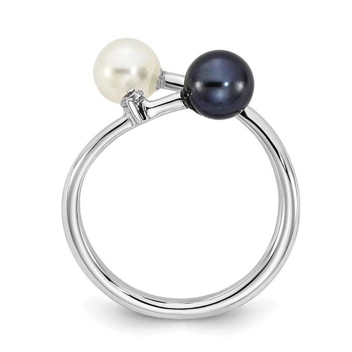 14k White Gold 56mm Round Black u0026 White Saltwater Akoya Pearl Dia Adj Ring Goldia Rings