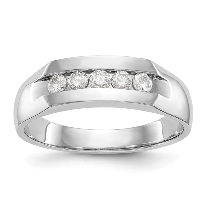 14K White Gold 5Stone Real Diamond Mens Channel Band Goldiacom Rings