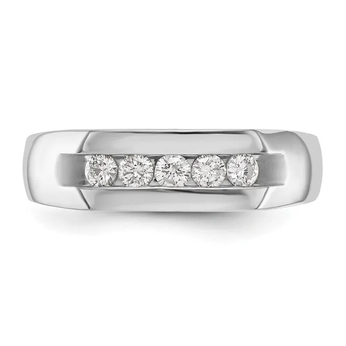 14K White Gold 5Stone Real Diamond Mens Channel Band Goldiacom Rings