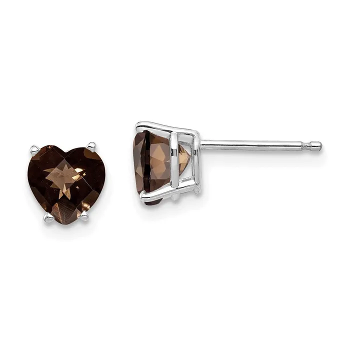 14k White Gold 6mm Heart CheckerCut Smok Yellow Gold Quartz Earrings Goldia Earrings 14k White Gold 6mm Heart CheckerCut Smok Yellow Gold Quartz Earrings Goldia Earrings
